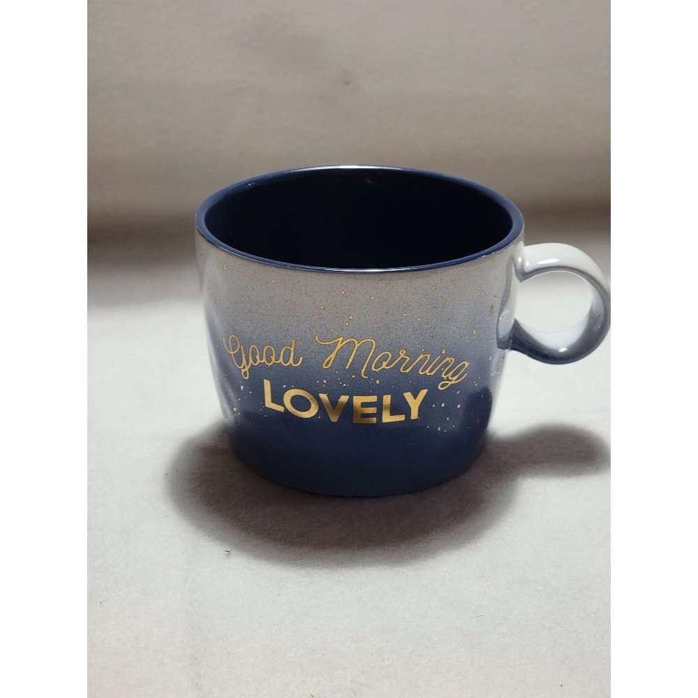 Hazel & Co. Large Blue/ Gold "Good Morning Lovely" Mug
